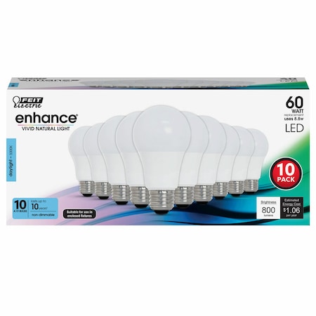 Feit Electric Feit Enhance A19 E26 (Medium) LED Bulb Daylight 60 Watt Equivalence 10 pk OM60/950CA10K10